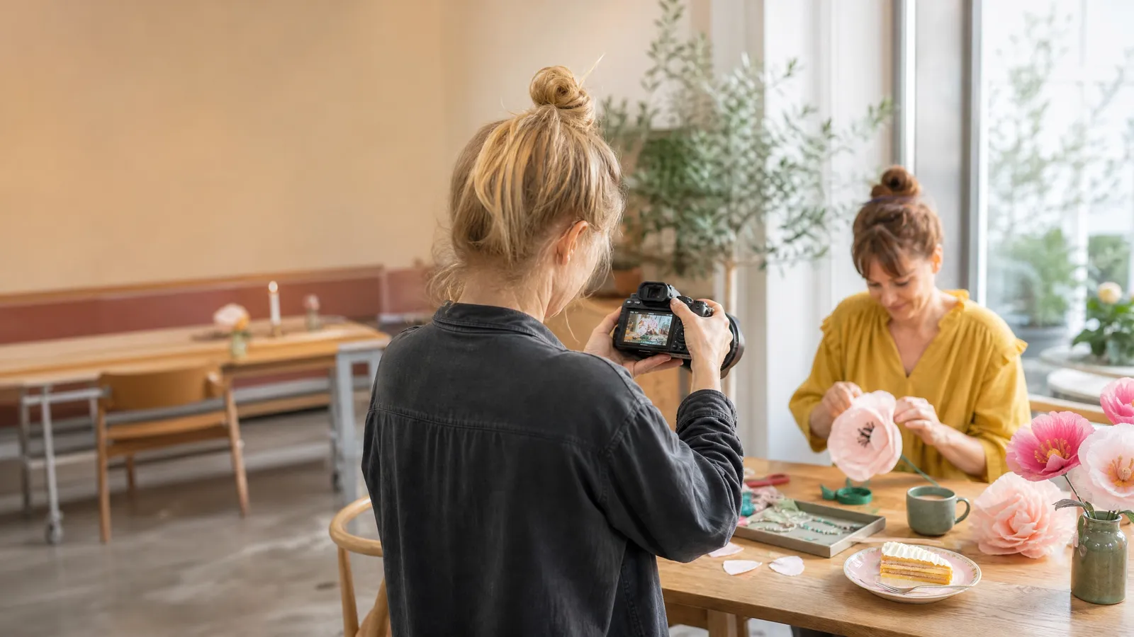 Lokalbrevets fotograf i gang med en fotosession hos et medlem af Lokalholdet