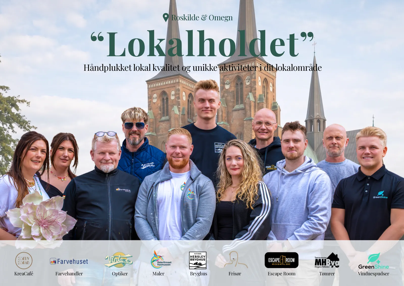 Forsiden af Lokalholdet Roskilde-kataloget — holdet samlet foran Roskilde Domkirke